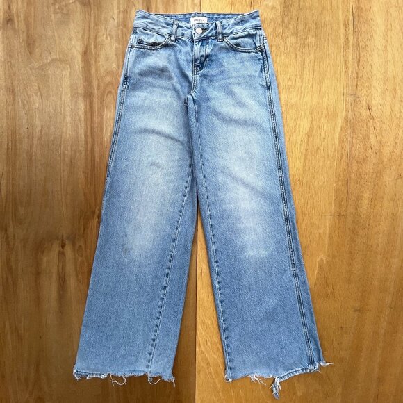 PACSUN LOW RISE BAGGY WIDE LEG JEANS WOMEN’S sz 23 Low Rise Destructed Hem - Picture 1 of 13